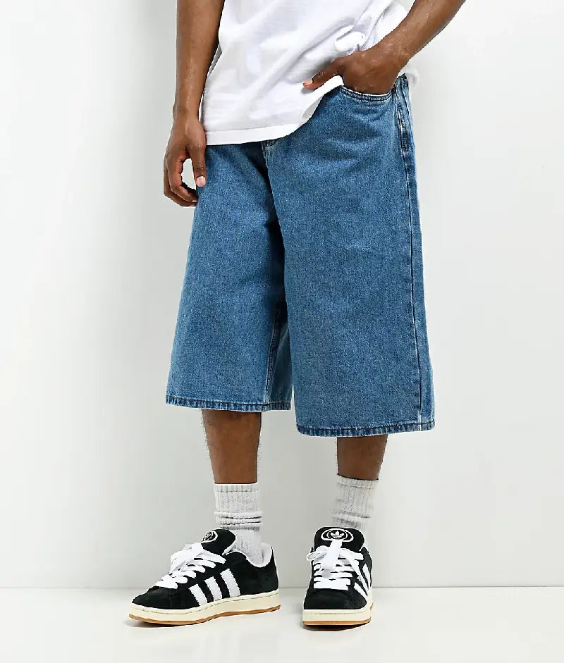 Empyre Blake Ultra Wide Blue Denim Skate Shorts