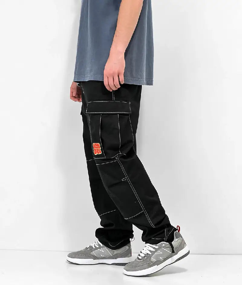 Empyre Loose Fit Embroidered Black Cargo Skate Pants