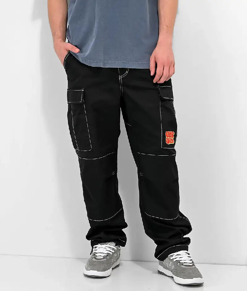 Empyre Loose Fit Embroidered Black Cargo Skate Pants (7)