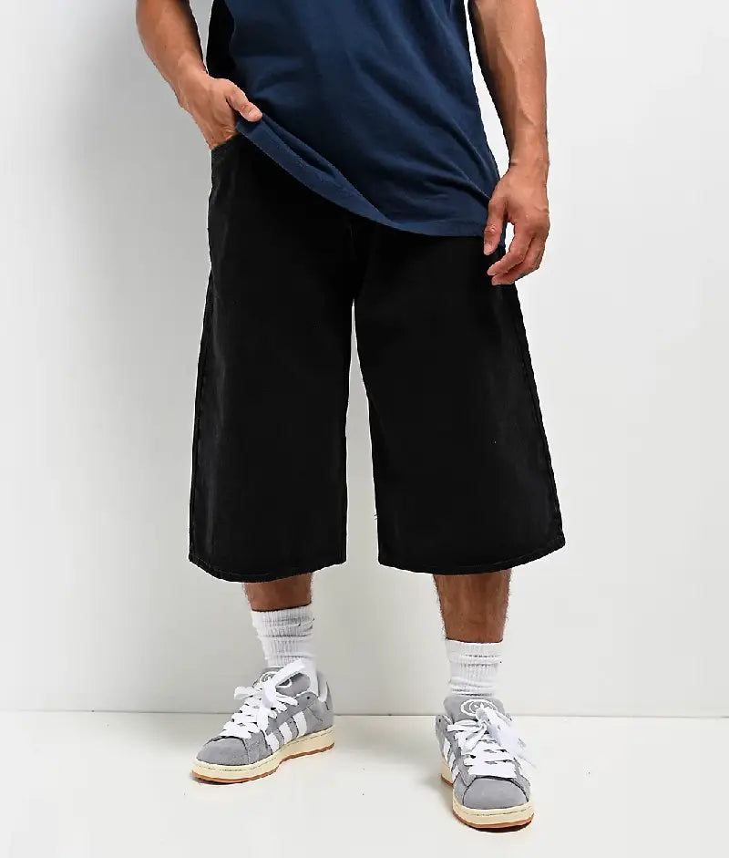 Empyre Shmutz Ultra Wide Black Denim Skate Shorts