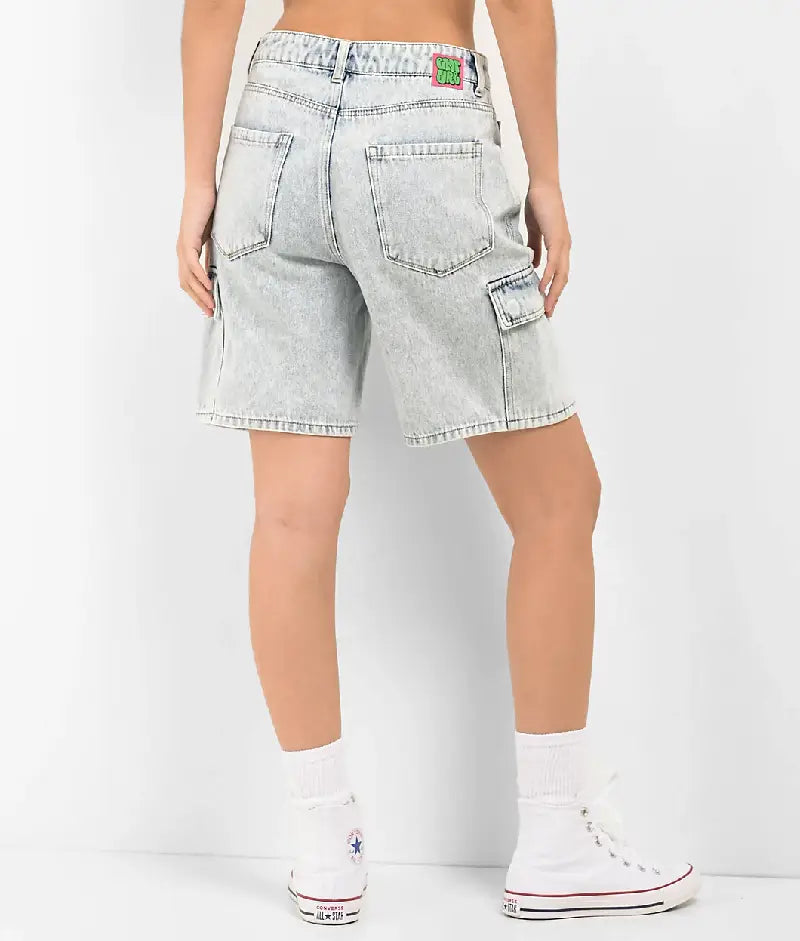 Empyre Tori Blue Acid Wash Denim Cargo Shorts